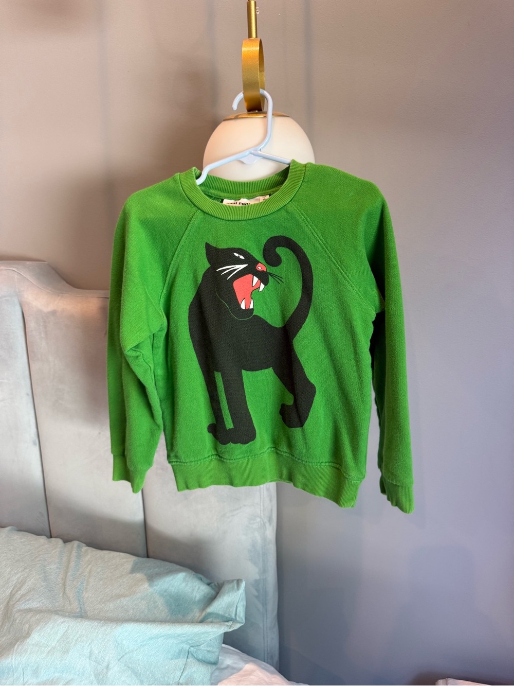 Mini Rodini Green Sweatshirt with Black Panther Motif